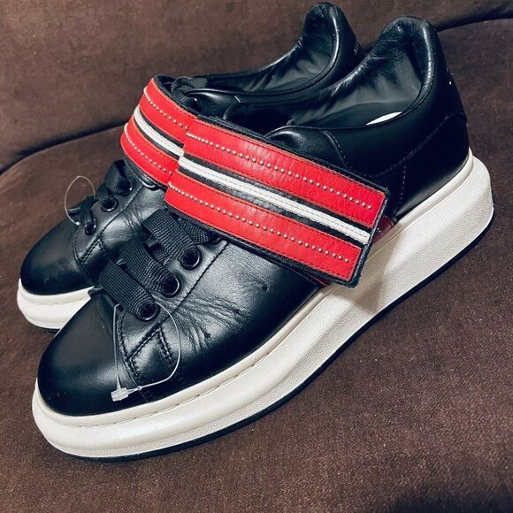 Alexander McQueen Shoes - Alexander McQueen Larry Oversized Platform Sneaker Black Red Studded Strap 10 US